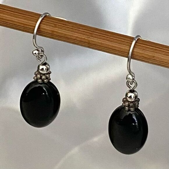 TS# 2 Sterling 925 Silver & Black Onyx 1 1/4” Dangles - Picture 5 of 8